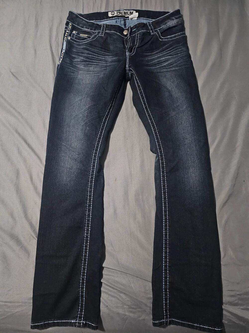 Mavi Serena dark wash denim jeans contrast stitching button fly